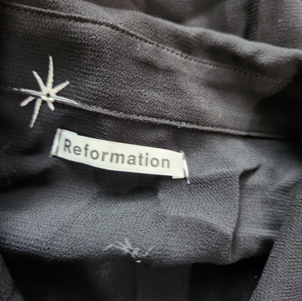 Reformation Star Button Down Black Top Sheer Blou… - image 8